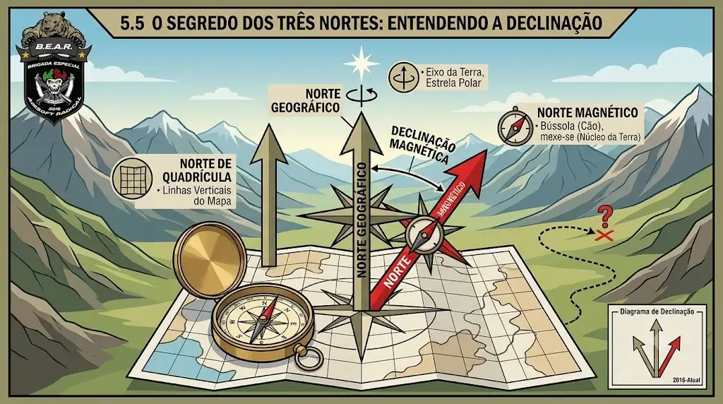 A Declinação Magnética: O Segredo dos Três Nortes